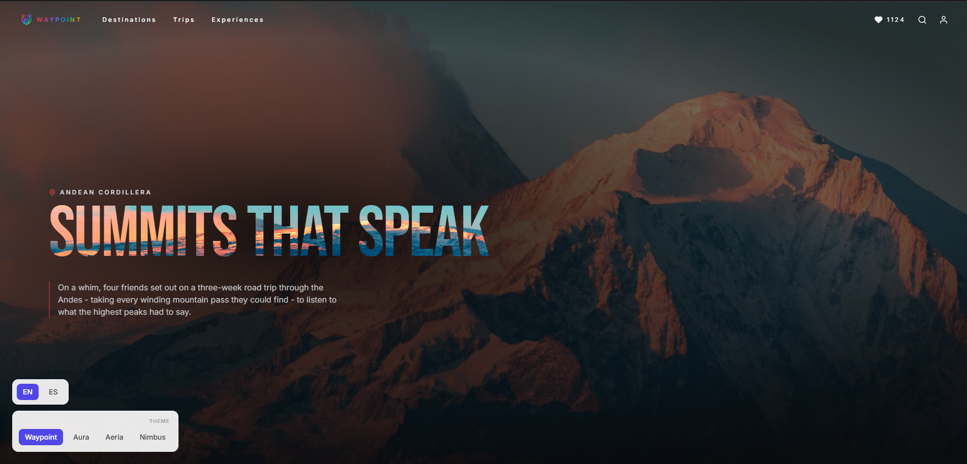 Showcase Interactivo de 4 Temas Web de Viajes — Vista Previa 1
