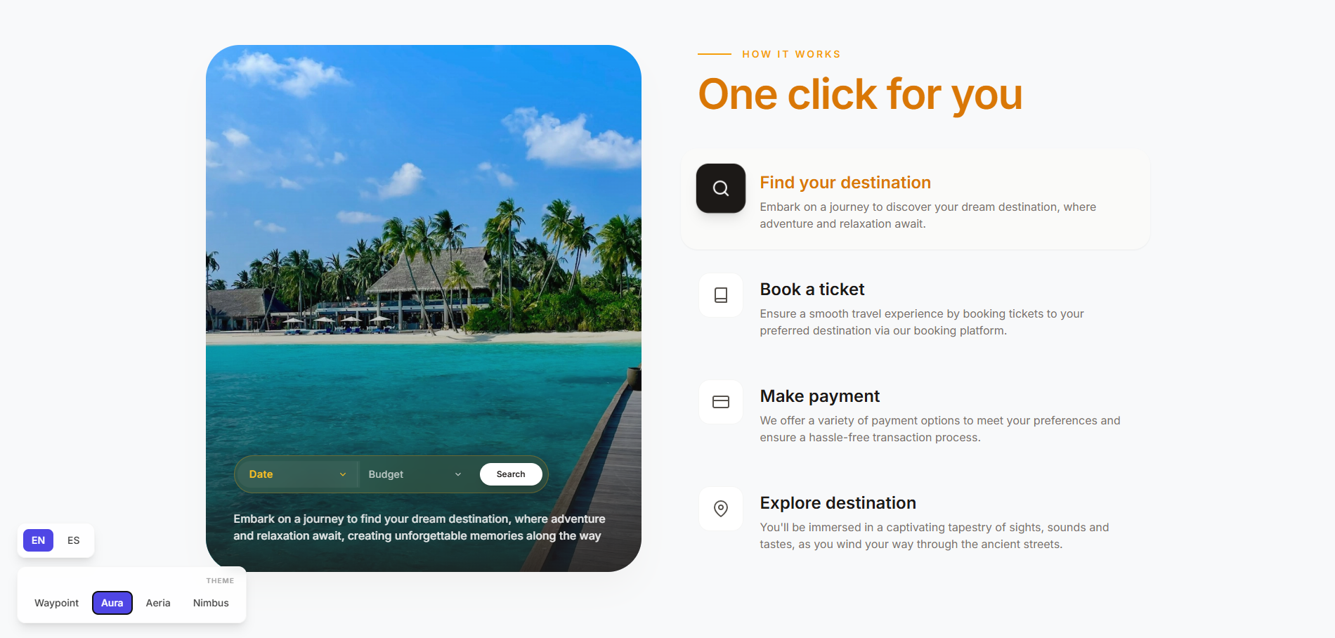 Showcase Interactivo de 4 Temas Web de Viajes — Vista Previa 3