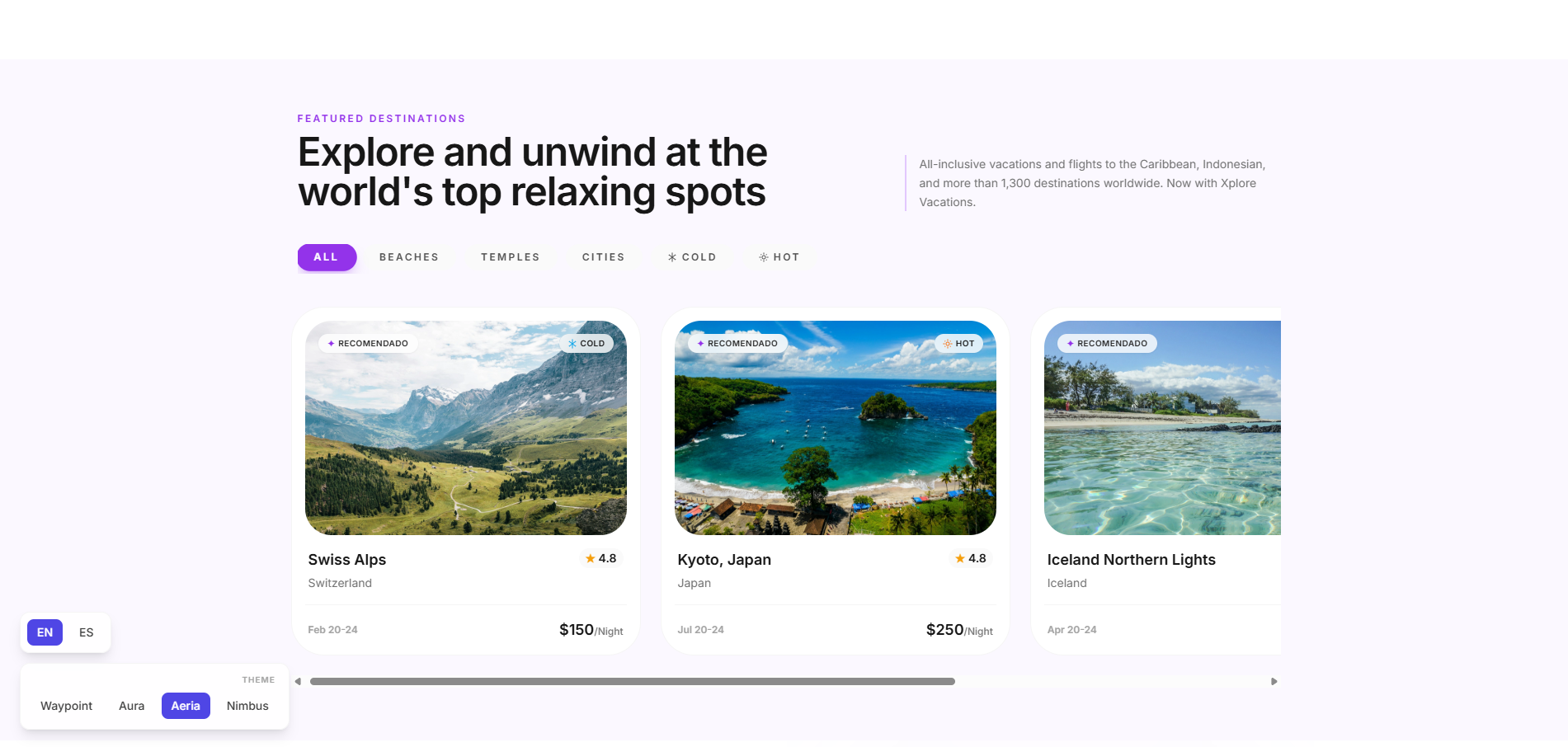 Showcase Interactivo de 4 Temas Web de Viajes — Vista Previa 4