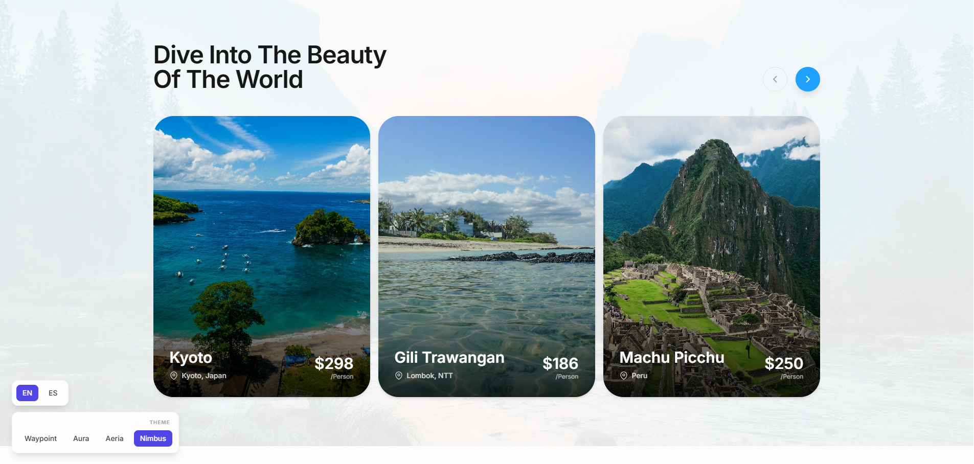 Showcase Interactivo de 4 Temas Web de Viajes — Vista Previa 6